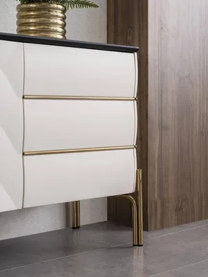 Produktbild von Moderne Esszimmer Garnitur Designer Weißes Sideboard Großer Spiegel 2tlg