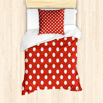 Produktbild von ABAKUHAUS Retro Bettbezug Set für Einzelbetten, Polka Dots Rundschreiben, Milbensicher Allergiker geeignet mit Kissenbezug, Rot