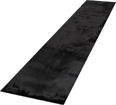 A black rug is shown on a white background.