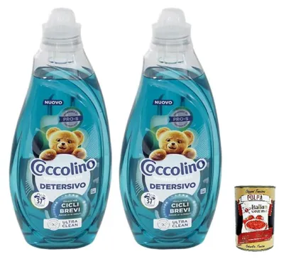 Produktbild von Coccolino Wonder Wash Ultra Clean Flüssigwaschmittel für die Waschmaschine - Ideal für Kurze Zyklen 37 Wäschen, 2x 1480ml + Italian Gourmet polpa 400g