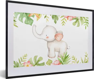 Produktbild von MuchoWow® MuchoWow® Gerahmtes Poster Elefant - Dschungel - Aquarellfarbe 60x40 cm - Poster mit zchwarzem Bilderrahmen - Schlafzimmer - Plakat in Rahmen - Drucken