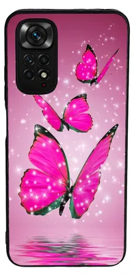 Produktbild von TPU Silikon Hülle für Xiaomi Redmi Note 11 / 11S Handy Cover Case Schutzhülle Handyhülle Bumper MOTIV 7 Schmetterling Pink