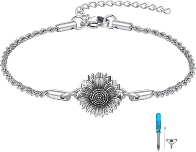 Image de Bracelet urne en argent sterling tournesol pour femme - Bijoux de crémation, médaillon Keepsake