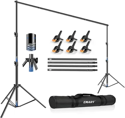 Obrázok produktu pre EMART, stojan na pozadie, 3 x 3,6 m, nastaviteľný systém na pozadie pre fotografovanie, s 6 svorkami na pozadie a prepravnou taškou, vhodný do fotografického štúdia, na portréty, pre profesionálov
