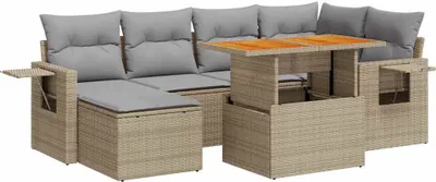 Zdjęcie produktu dla vidaXL 7-częściowa sofa ogrodowa z poduszkami Beżowy polirattan