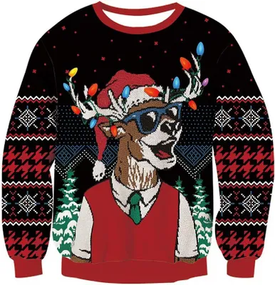 Imagen del producto de Jersey navideño uni, con un divertido diseño de reno. Idea de regalo original y divertida para Navidad, talla XXL