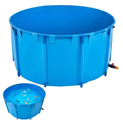 Image de Bassin à poissons en toile VEVOR, bassin à poissons hors-sol d'une capacité de 818 gallons, aquarium à koï pliable en PVC, bassin rond pour poissons rouges avec cadre solide et vanne de vidange, pour l'aquaculture, l'élevage de koïs et l'irrigation (bleu)