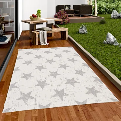 Produktbild von In- und Outdoor Teppich Flachgewebe Carpetto Silber Sterne, Größe:80x150 cm