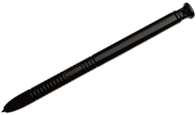 A black stylus pen on a white background.