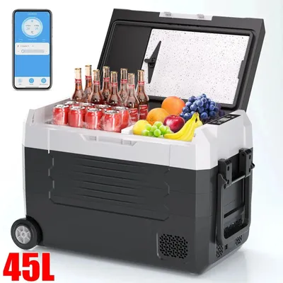 Zdjęcie produktu dla Koelbox - Kompresor Koelbox - 45 litrów - Dwustrefowa - Zakres temperatur od -20°C do 20°C - Z Bluetooth i kółkami