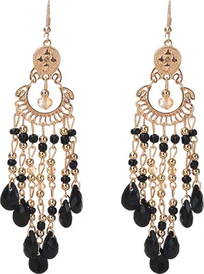 Produktbild von Paar Damen-Hakenohrringe im Vintage-Ethno-Stil, übertriebene Aushöhlung von Perlen, Wassertropfenform, böhmische Ohrdekoration, Schmuck, Urlaubsohrringe, Hängeohrringe