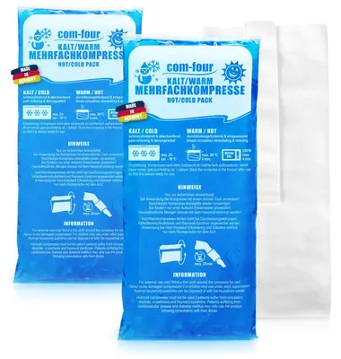 Zdjęcie produktu dla Kompres żelowy wielorazowy - Zimny i ciepły - Zestaw 2 szt. z pokrowcem - 29 x 12 cm - Na ból i stłuczenia