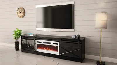 Obrázok produktu pre TV stolík s elektrickým krbom MITSUKO - čierny / lesklý čierny / biely