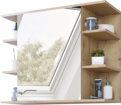 Produktbild von Spiegelschrank - Badschrank mit Spiegel - 80 cm - Eiche Artisan - Badschrank - Badspiegel - Wandregal für Bad - Hängeschrank