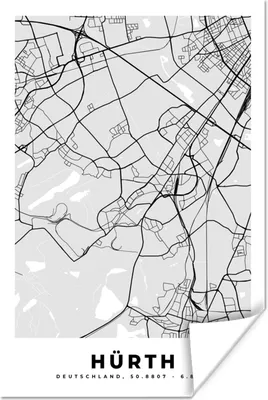Produktbild von MuchoWow® Poster Stadtplan - Deutschland - Hürth- Karte - Grundriss 40x60 cm - Plakate für die Wand - Poster Babyzimmer