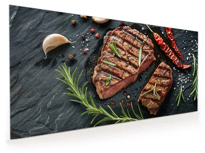 Produktbild von Küchenrückwand Spritzschutz Glas mit Motiv Gegrilltes Steak 40 x 40 cm