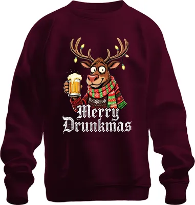 Obrázek produktu pro Veselý Drunkmas sob s pivem Vánoce Vtipný dárek strana Uni mikina svetr, vínová, 3XL