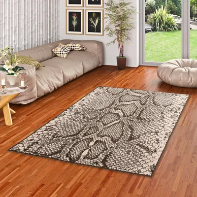 Produktbild von Designer Teppich Samba Beige Braun Schlangen Tiermuster, Größe:120x170 cm
