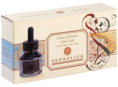 Künstler-Tinten-Set, 4 Farben, 30 ml, Schellackbasis, glänzend