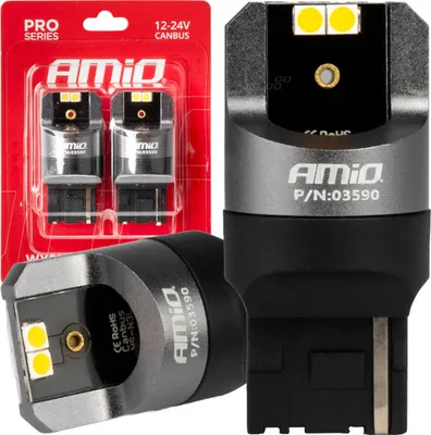 Zdjęcie produktu dla Lampy samochodowe LED AMiO CANBUS PRO WY21W 12V 24V 4x3030 SMD Orange 50,000h