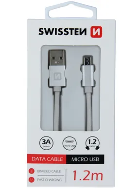 Image de Suisse Câble de données textile USB / Micro USB 1,2 M Argent