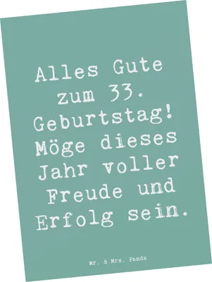 Produktbild von Mr. & Mrs. Panda Postkarte Spruch 33. Geburtstag - Meeresbrise - Geschenk, Happy Birthday, Alter, Geburtstagskarte, Geburtstagsgeschenk, dekorative Poster, Fotokarte