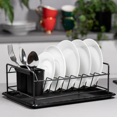 Produktbild von TOPFANN Spülmaschinentrockner Stahl mit Abtropffläche schwarz TOPFANN 33x22,5x13 cm