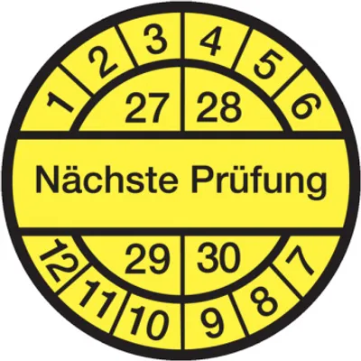 Produktbild von Dreifke® Aufkleber Prüfplakette, Nächste Prüfung, gelb/schwarz, Folie, Ø 30 m...