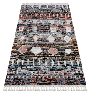 Image de Tapis moderne BELLE BR36A noir et rose Franges noir 160x220 cm