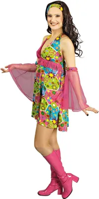 Produktbild von K35292313-36-38 bunt Damen Hippie Kleid Discokostüm Gr.36-38