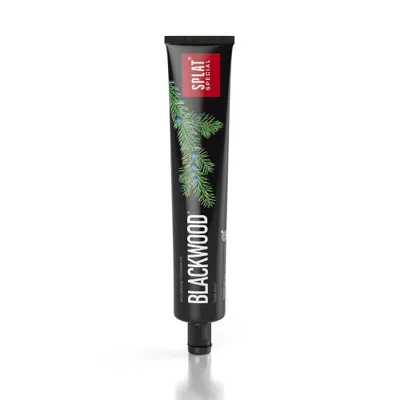 A tube of SPLAT Special BLACKWOOD toothpaste is shown against a white background.