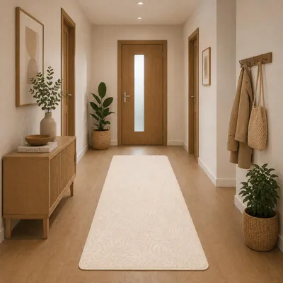 Produktbild von Läufer Feinschlinge Designer Teppich Circle Beige, Größe:80x320 cm, KI-generiertes Bild