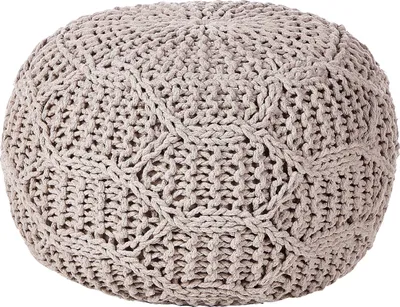 Obrázok produktu pre BELIANI Taburetka sivobéžová bavlnená makramé 50 x 35 cm ručne vyrobený okrúhly puf s výplňou boho štýl