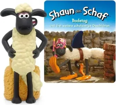 A Shaun the Sheep figurine and a book cover.