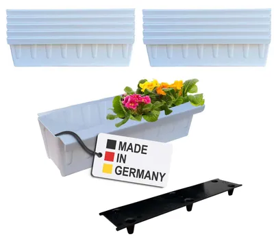 Image de BURI 10 inserts de jardinières pour palettes Euro, tapis d'arrosage inclus | avec système de suspension à accrocher | 37,3cm blanc | jardinière pour palette Euro | balconnière | pot de fleurs | extrêmement stable
