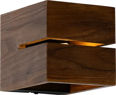 Produktbild von QAZQA - Landhaus I Vintage Ländliche Wandleuchte aus Walnussholz 9,7 – Transfer Groove I Wohnzimmer I Schlafzimmer - Quadratisch - LED geeignet G9