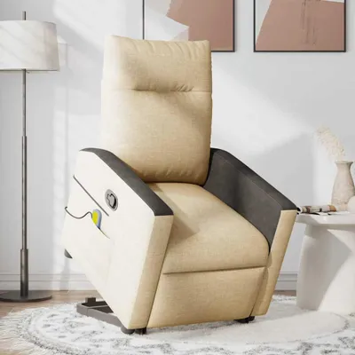 Produktbild von vidaXL Massagesessel mit Aufstehhilfe Creme Stoff