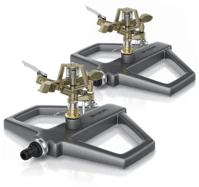 Produktbild von Brandson Impulsregner, Kreisregner, 2er Set, Vollmetall-Rasensprinkler 360°, Impulskreisregner, bis 314 m², einstellbar & robust, bis 20 m Reichweite, Metall, Zink, Gardena kompatibel