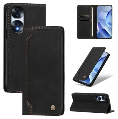 Produktbild von Handyhülle für Honor 70, Leder Wallet Klapphülle mit Standfunktion, Stoßfeste Schutzhülle Schwarz