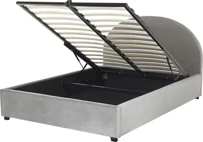 Produktbild von BELIANI Bett mit Bettkasten Grau Samt Gepolstert 160 x 200 cm Lattenrost Hochklappbar Hohes Kopfteil Klassisch Retro Minimalistisch Schlafzimmer
