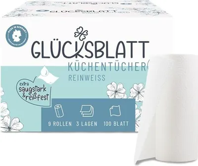 Image de GLÜCKSBLATT 3289000 GLÜCKSBLATT Küchenrollen reinweiß 3-lagig, 9 Rollen