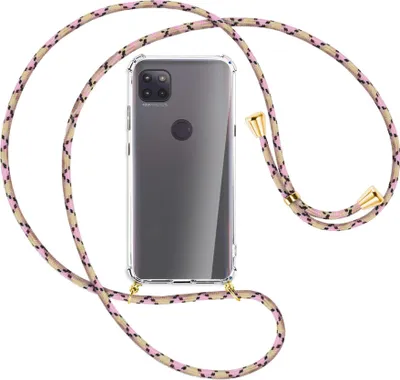 Produktbild von Handykette Backcover-Schutzhülle mit Band (Metall goldfarben) für Motorola Moto G 5G - rosa Karo