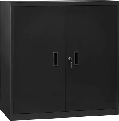 Produktbild von WOLTU Aktenschrank abschließbar, Ordnerschrank, Büroschrank, B90xH92xT40cm, Metall : Schwarz Farbe: Schwarz
