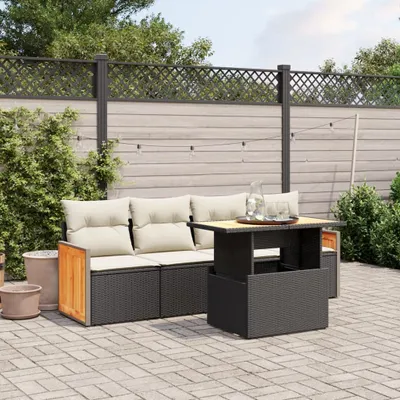Produktbild von Design 5-tlg. Garten-Sofagarnitur mit Kissen Schwarz Poly Rattan, Gartenmöbel-Sets 2024 Neu