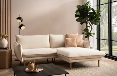 Produktbild von DOMO Collection Ecksofa 100 024, kleine Couch in L-Form, mit Taschenfederkern, bodenfreies Design, Holzfüße, 222 x 159 x 86 cm (BxTxH), creme
