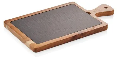 Produktbild von 8x Servierbrett Naturschiefer Akazienholz eckig 33,8 x 17,8 x 2 cm