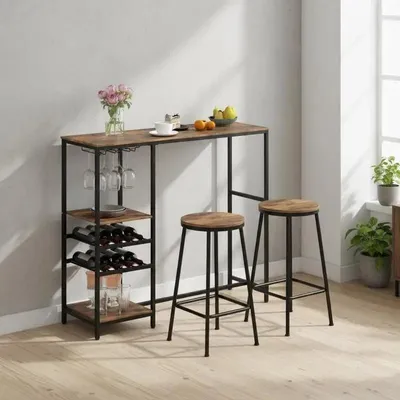 Produktbild von Bartisch von 121 cm mit Ablageflächen und Rustikaler Oberfläche