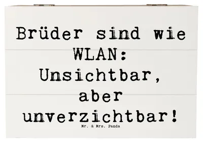 Produktbild von Mr. & Mrs. Panda Schatulle Spruch Bruder WLAN 22 x 15 cm - Weiß - Geschenk, Aufbewahrungsbox Holz, Box, Kleiner, Jubiläen, Kiste, Familienbande, fotobox, Holzbox, Großer