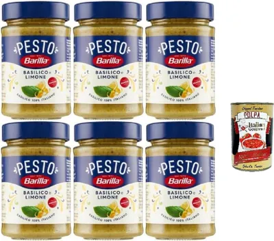 Produktbild von Barilla Pesto Basilico e Limone, Italienische Basilikum-Zitronen-Sauce, 6 x 190g, + Italian Gourmet polpa 400g