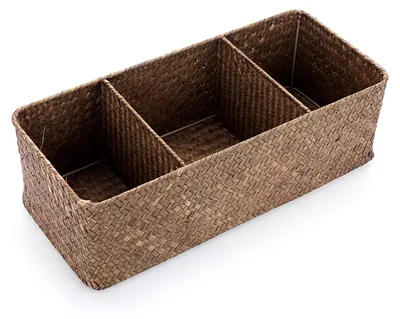 Image de Panier de rangement en osier avec 3 compartiments - Organisateur de bureau
